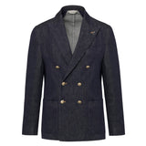 Giacca doppiopetto lavata in denim stretch 44 / BLU