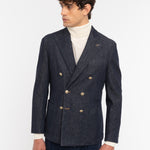 Giacca doppiopetto lavata in denim stretch 44 / BLU