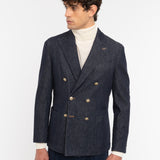 Giacca doppiopetto lavata in denim stretch 44 / BLU
