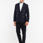Giacca doppiopetto microtexture in lana vergine 44 / BLU