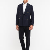 Giacca doppiopetto microtexture in lana vergine 44 / BLU