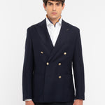 Giacca doppiopetto microtexture in lana vergine 44 / BLU