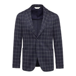 Giacca jersey check misto lana 44 / BLU