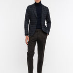 Giacca jersey check misto lana 44 / BLU