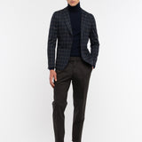 Giacca jersey check misto lana 44 / BLU
