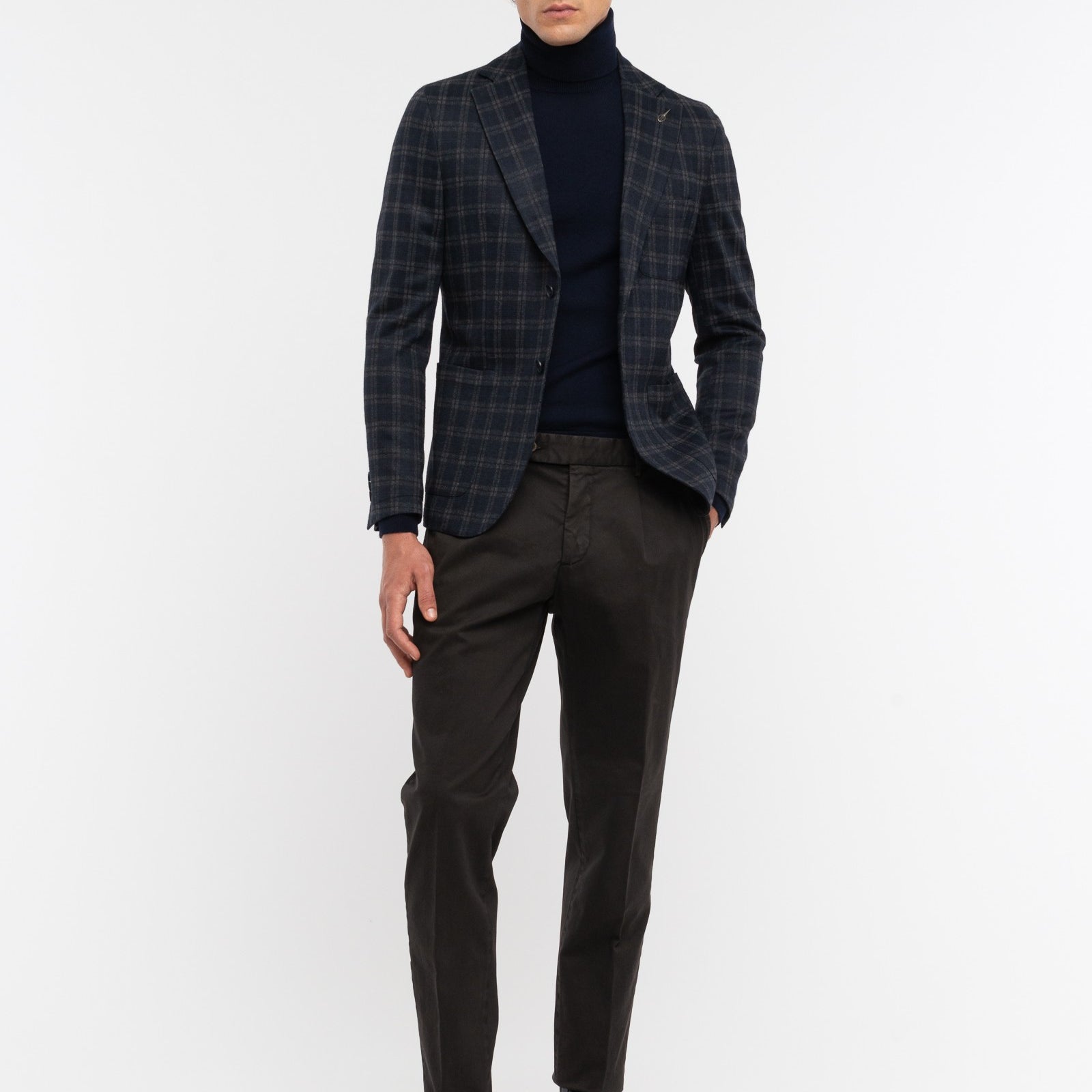 Giacca jersey check misto lana 44 / BLU