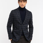 Giacca jersey check misto lana 44 / BLU