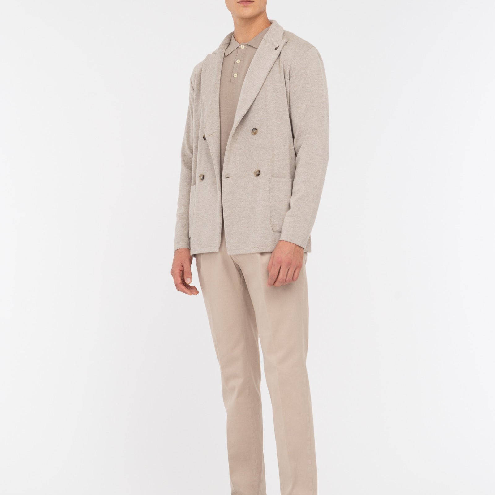 Giacca maglia doppiopetto jersey piquet misto lana 44 / BEIGE