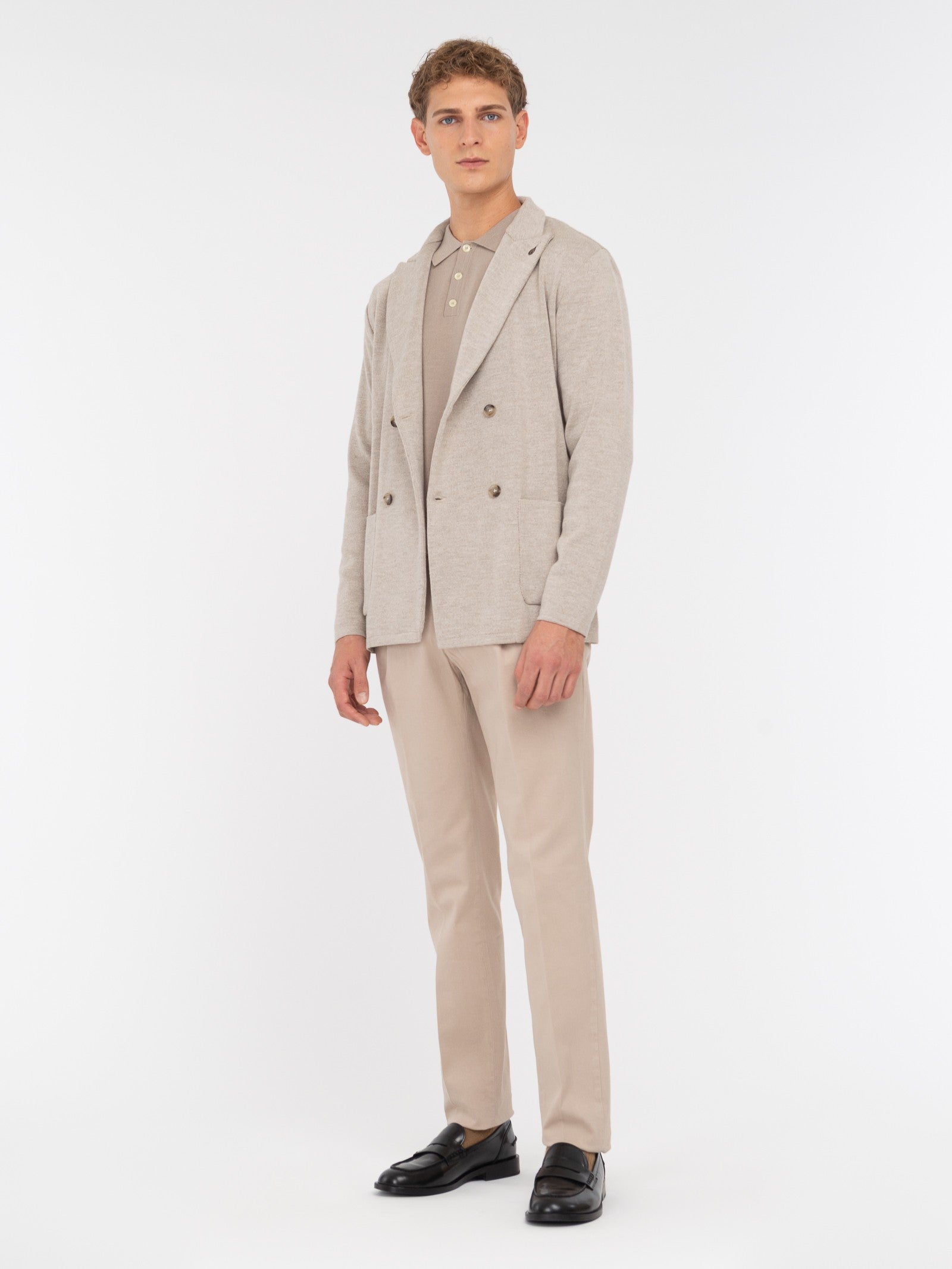 Giacca maglia doppiopetto jersey piquet misto lana 44 / BEIGE