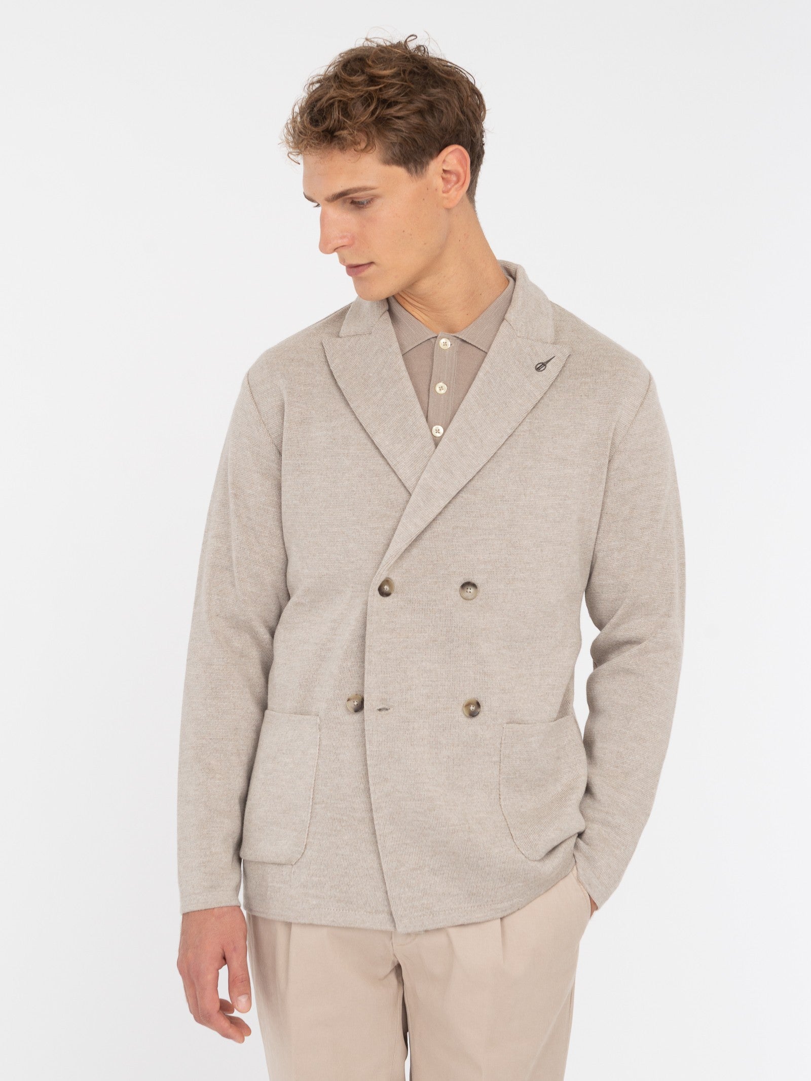 Giacca maglia doppiopetto jersey piquet misto lana 44 / BEIGE