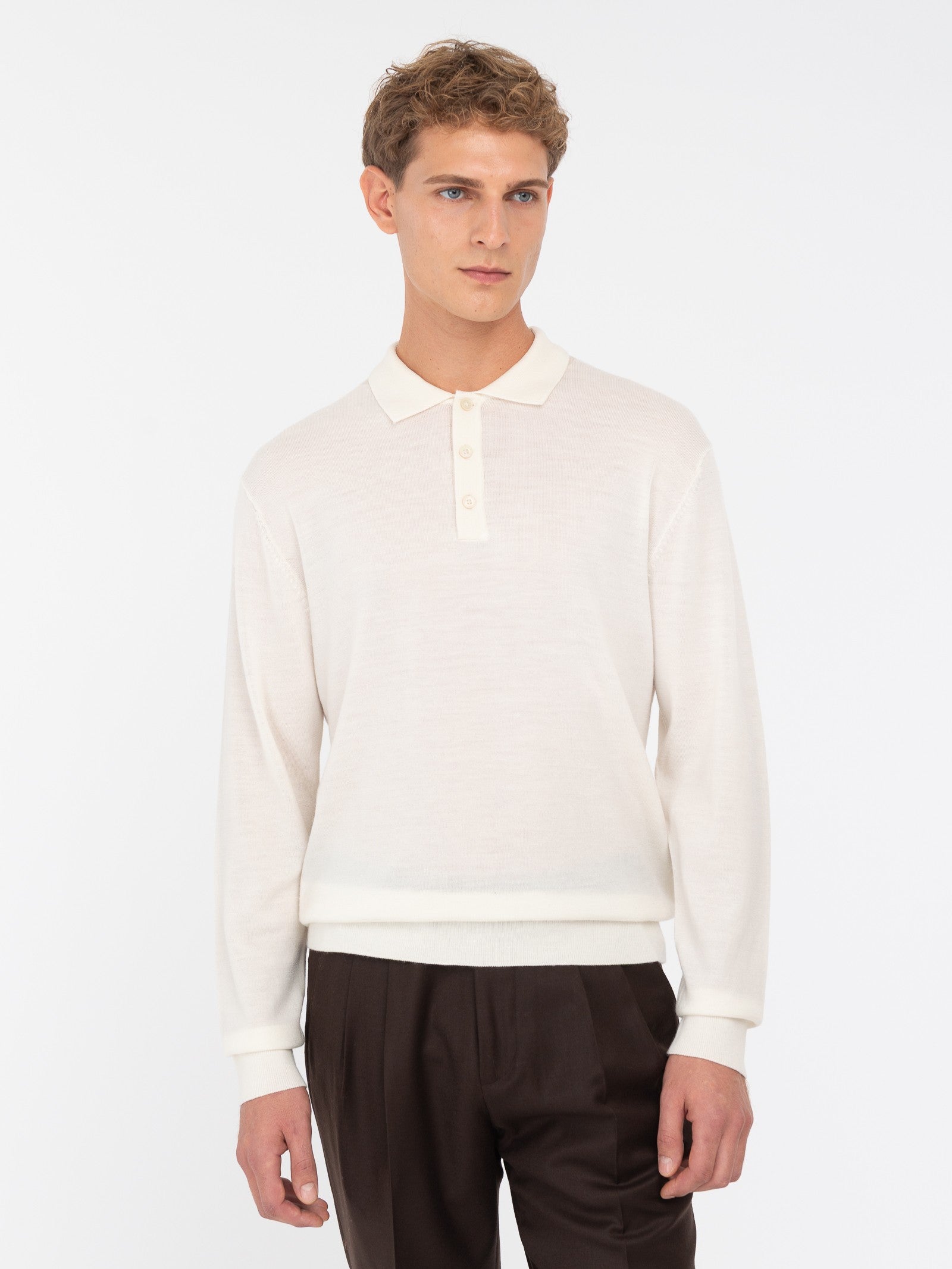 Polo manica lunga rasato pura lana merinos 3XL / BIANCO