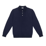 Polo manica lunga rasato pura lana merinos 3XL / BLU