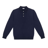 Polo manica lunga rasato pura lana merinos 3XL / BLU