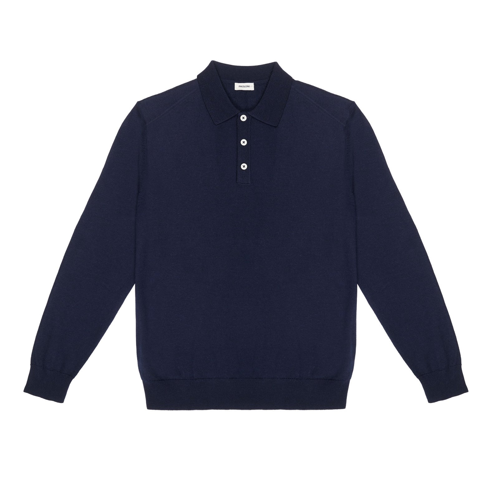 Polo manica lunga rasato pura lana merinos 3XL / BLU