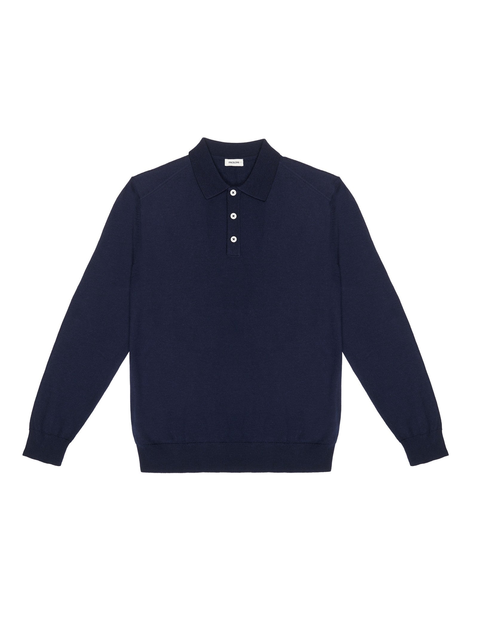Polo manica lunga rasato pura lana merinos 3XL / BLU