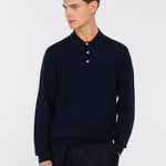 Polo manica lunga rasato pura lana merinos 3XL / BLU