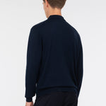 Polo manica lunga rasato pura lana merinos 3XL / BLU