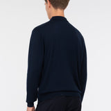 Polo manica lunga rasato pura lana merinos 3XL / BLU