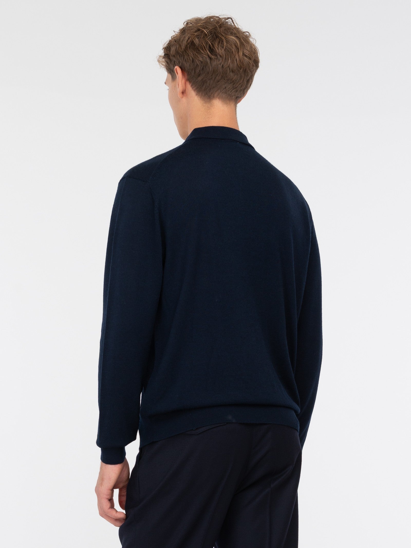 Polo manica lunga rasato pura lana merinos 3XL / BLU