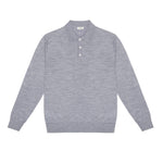 Polo manica lunga rasato pura lana merinos 3XL / GRIGIO