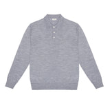 Polo manica lunga rasato pura lana merinos 3XL / GRIGIO