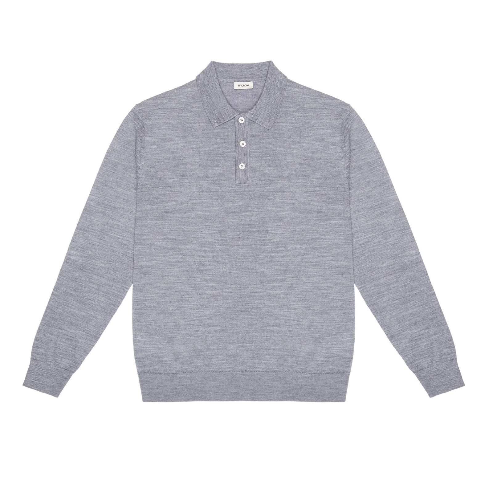 Polo manica lunga rasato pura lana merinos 3XL / GRIGIO