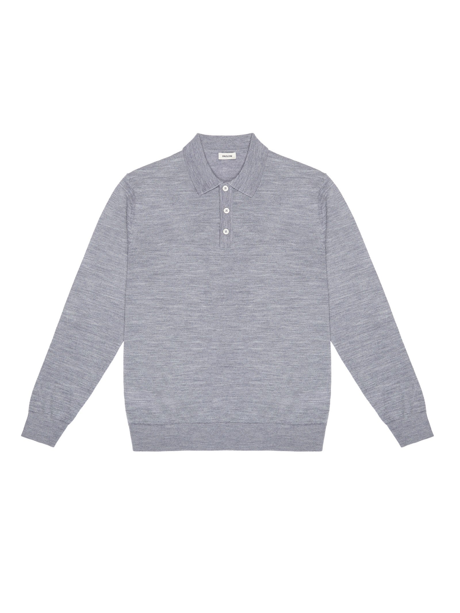 Polo manica lunga rasato pura lana merinos 3XL / GRIGIO