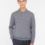 Polo manica lunga rasato pura lana merinos 3XL / GRIGIO