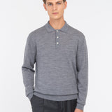 Polo manica lunga rasato pura lana merinos 3XL / GRIGIO