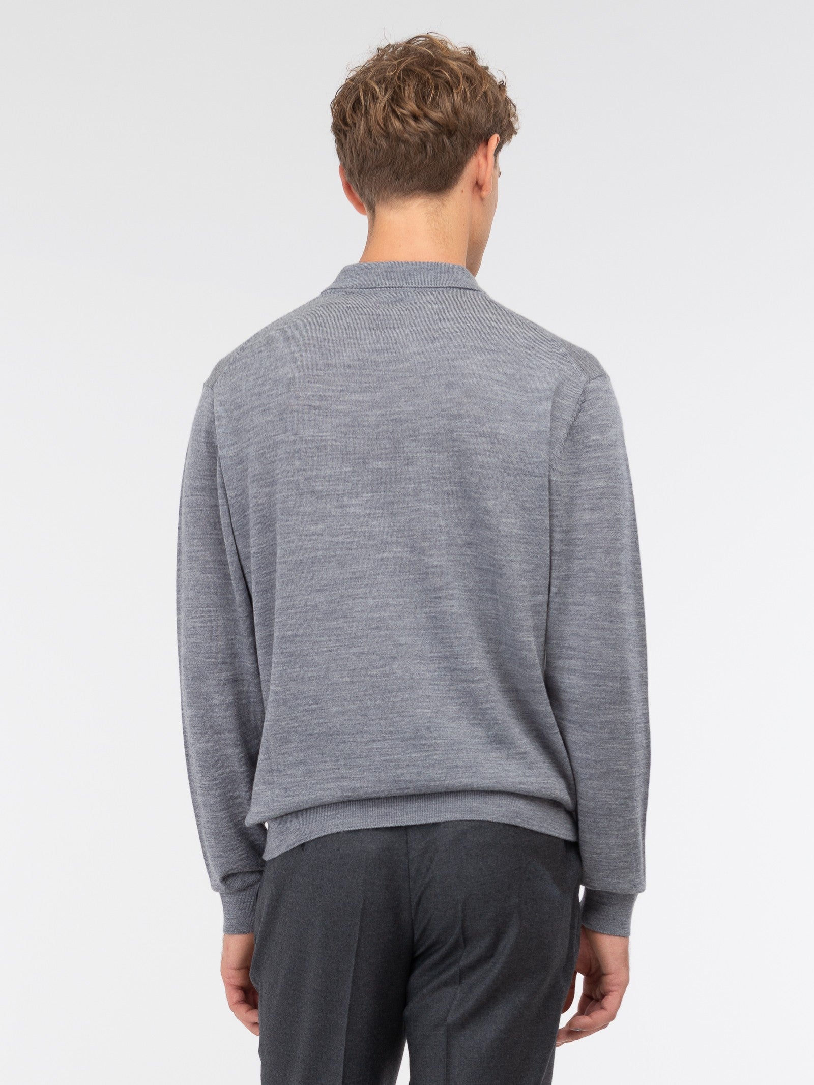 Polo manica lunga rasato pura lana merinos 3XL / GRIGIO