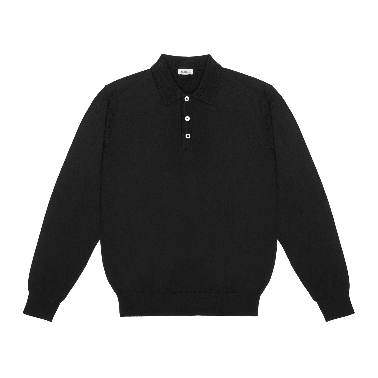 Polo manica lunga rasato pura lana merinos 3XL / NERO