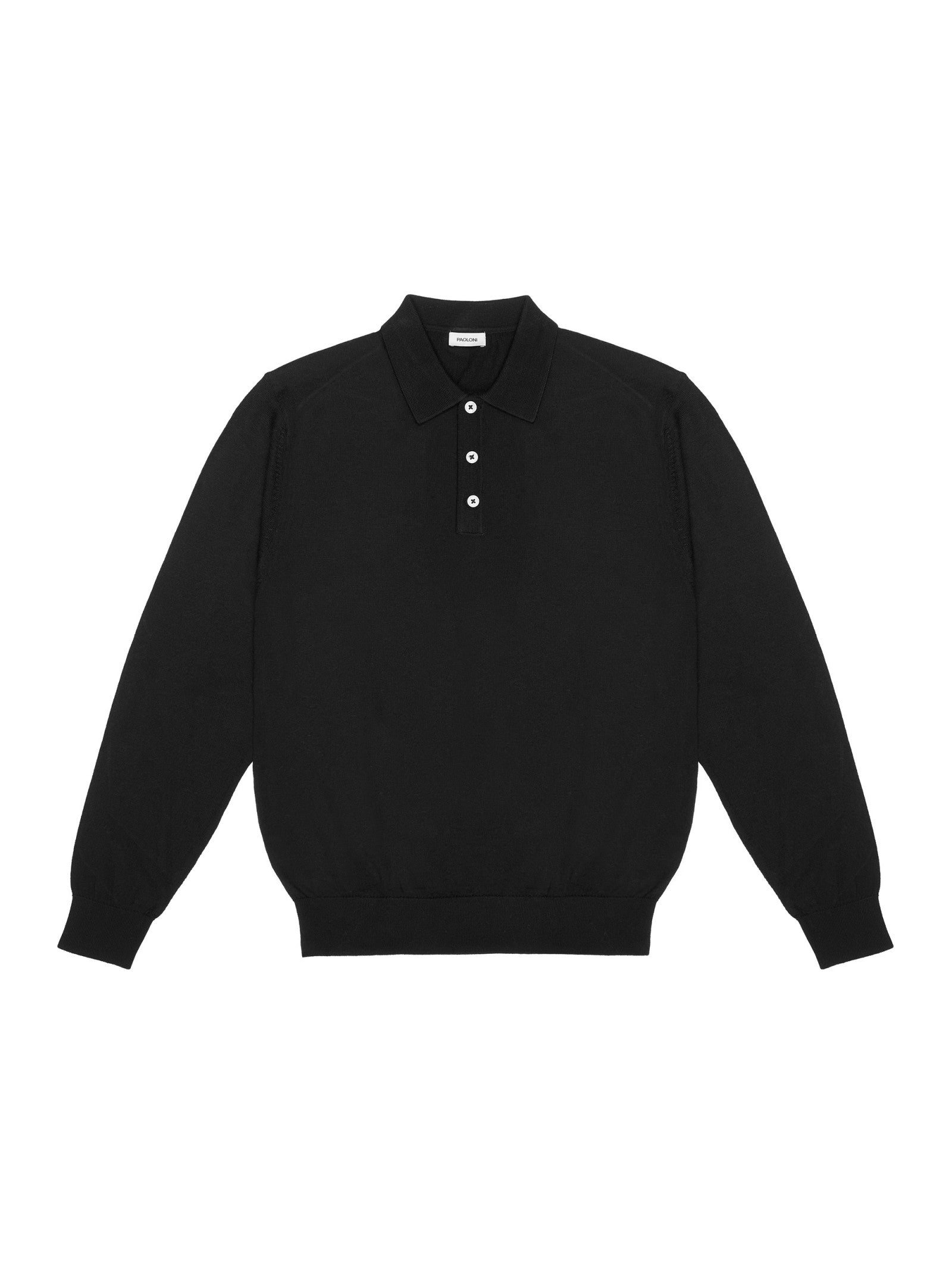 Polo manica lunga rasato pura lana merinos 3XL / NERO