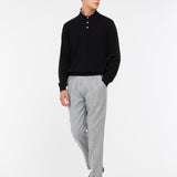 Polo manica lunga rasato pura lana merinos 3XL / NERO