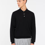 Polo manica lunga rasato pura lana merinos 3XL / NERO
