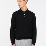 Polo manica lunga rasato pura lana merinos 3XL / NERO