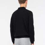 Polo manica lunga rasato pura lana merinos 3XL / NERO