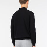Polo manica lunga rasato pura lana merinos 3XL / NERO