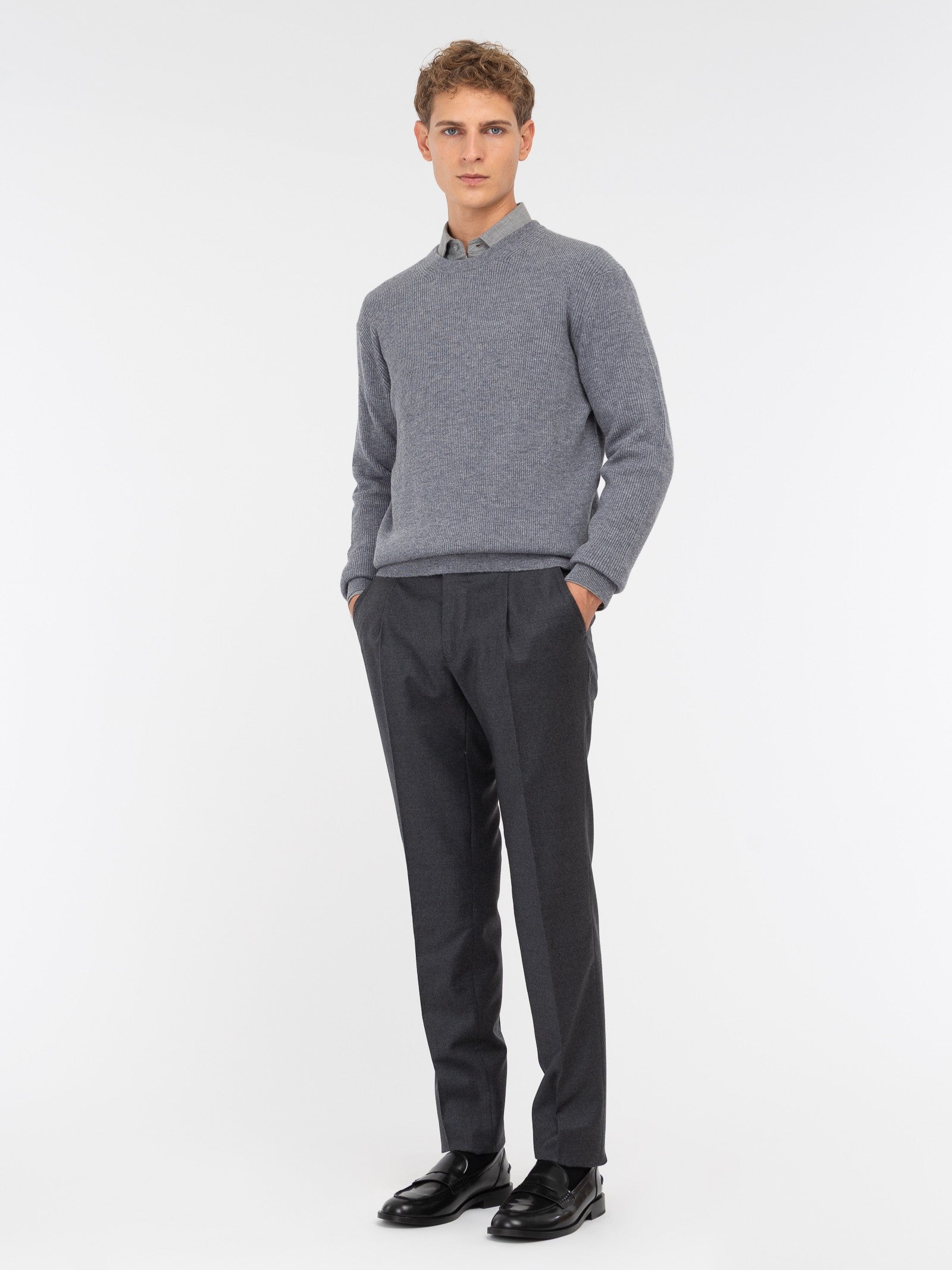 Maglione girocollo in pura lana 3XL / GRIGIO