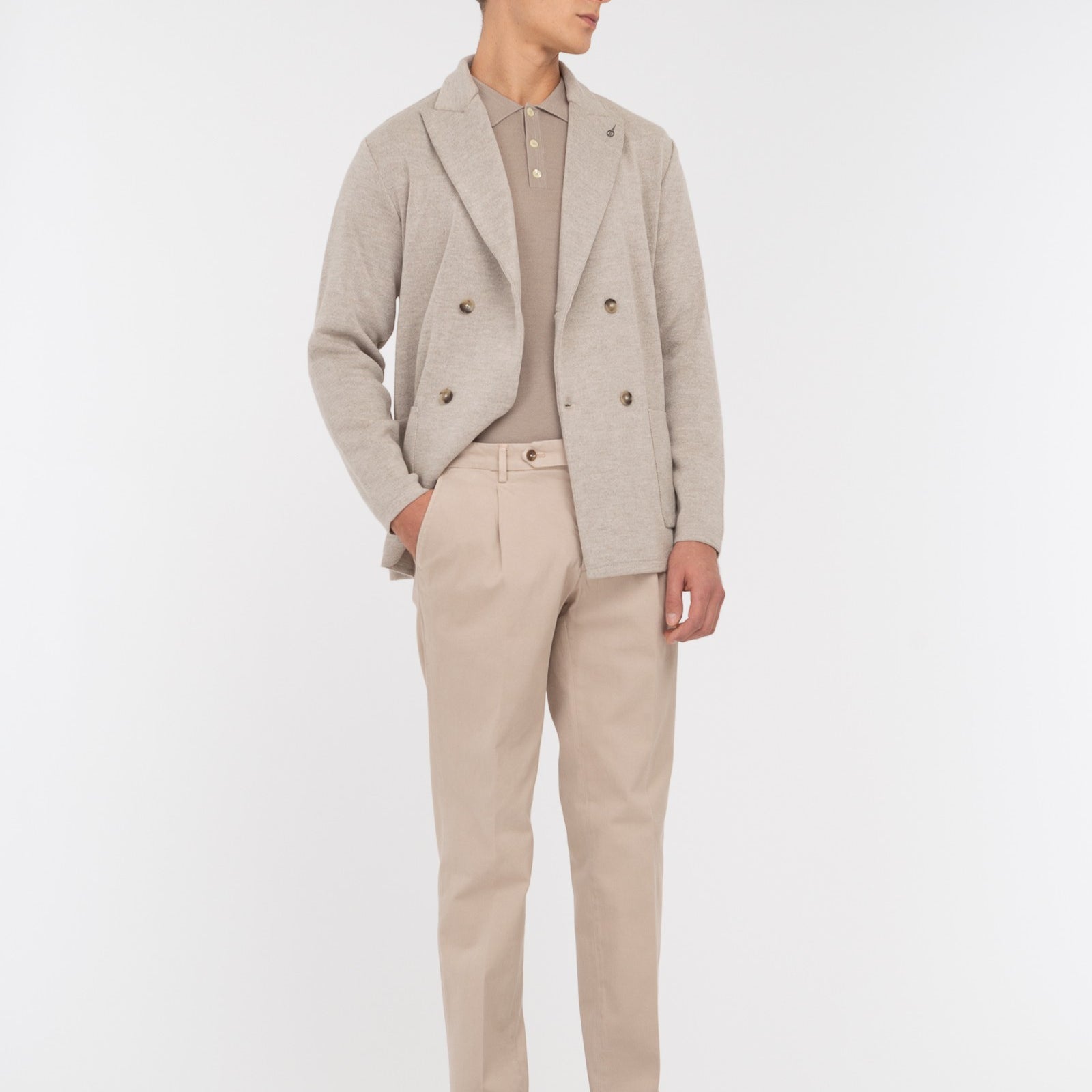 Pantalone pinces gabardina di cotone stretch 44 / BEIGE