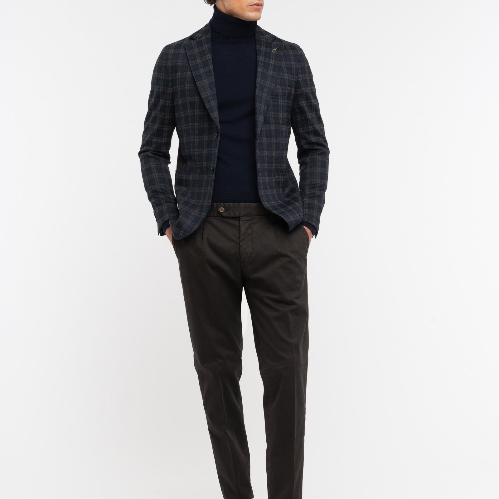 Pantalone pinces gabardina di cotone stretch 44 / MARRONE