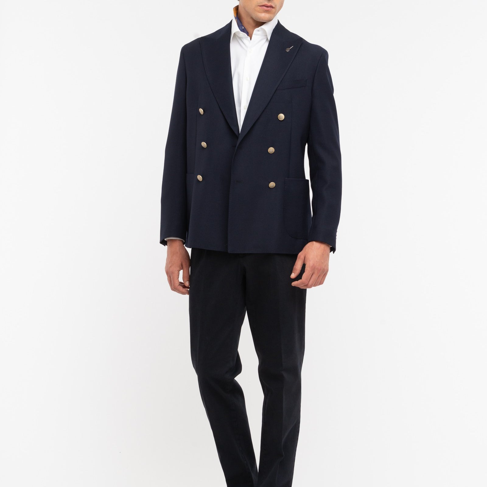 Pantalone pinces gabardina di cotone stretch 44 / BLU