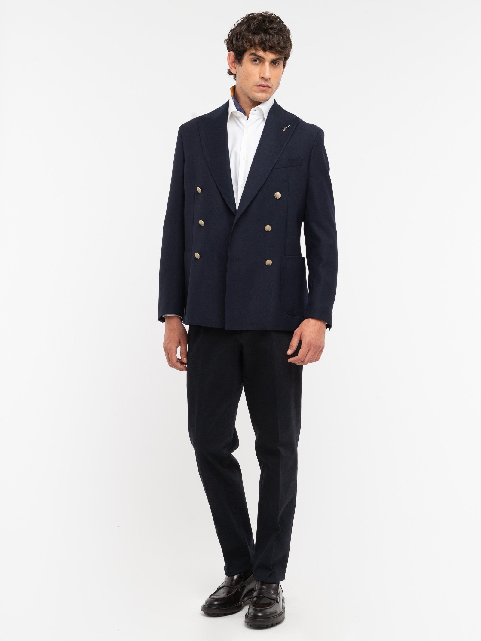 Pantalone pinces gabardina di cotone stretch 44 / BLU