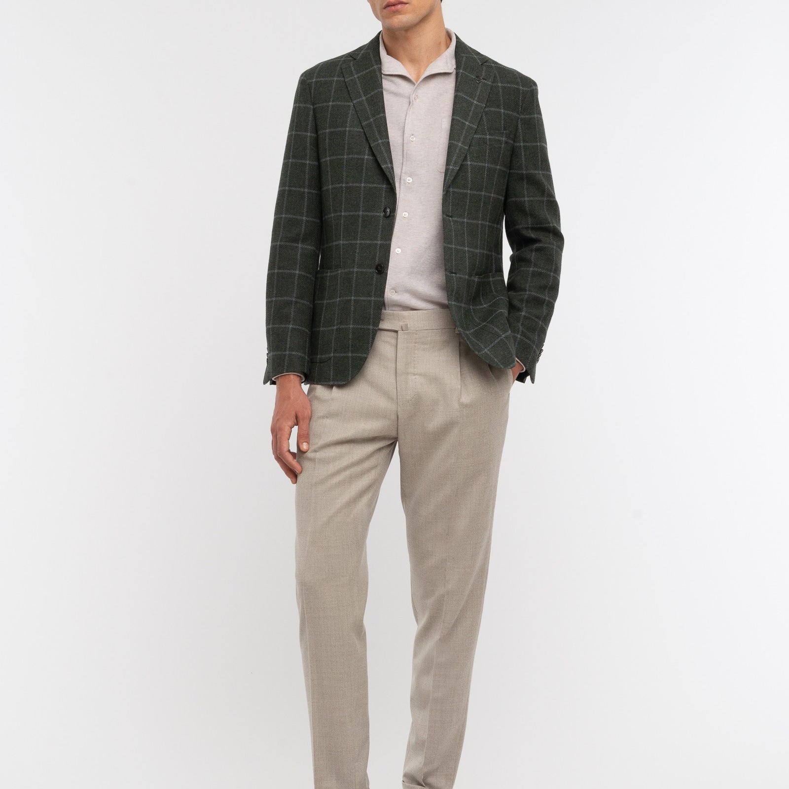 Pantalone pinces flanella di lana stretch 44 / BEIGE