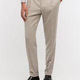 Pantalone pinces flanella di lana stretch 44 / BEIGE