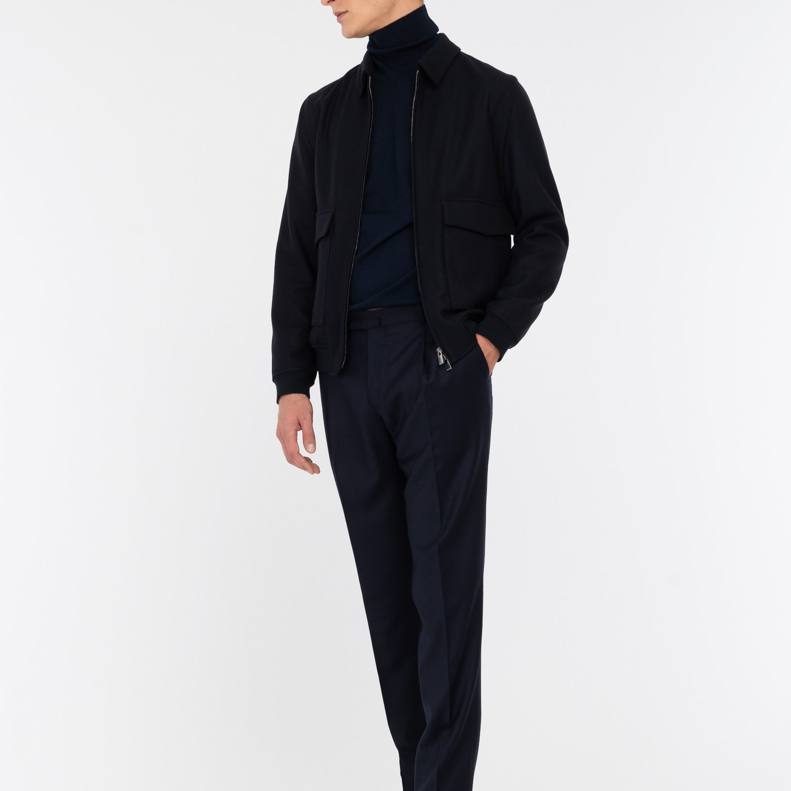 Pantalone pinces flanella di lana stretch 44 / BLU