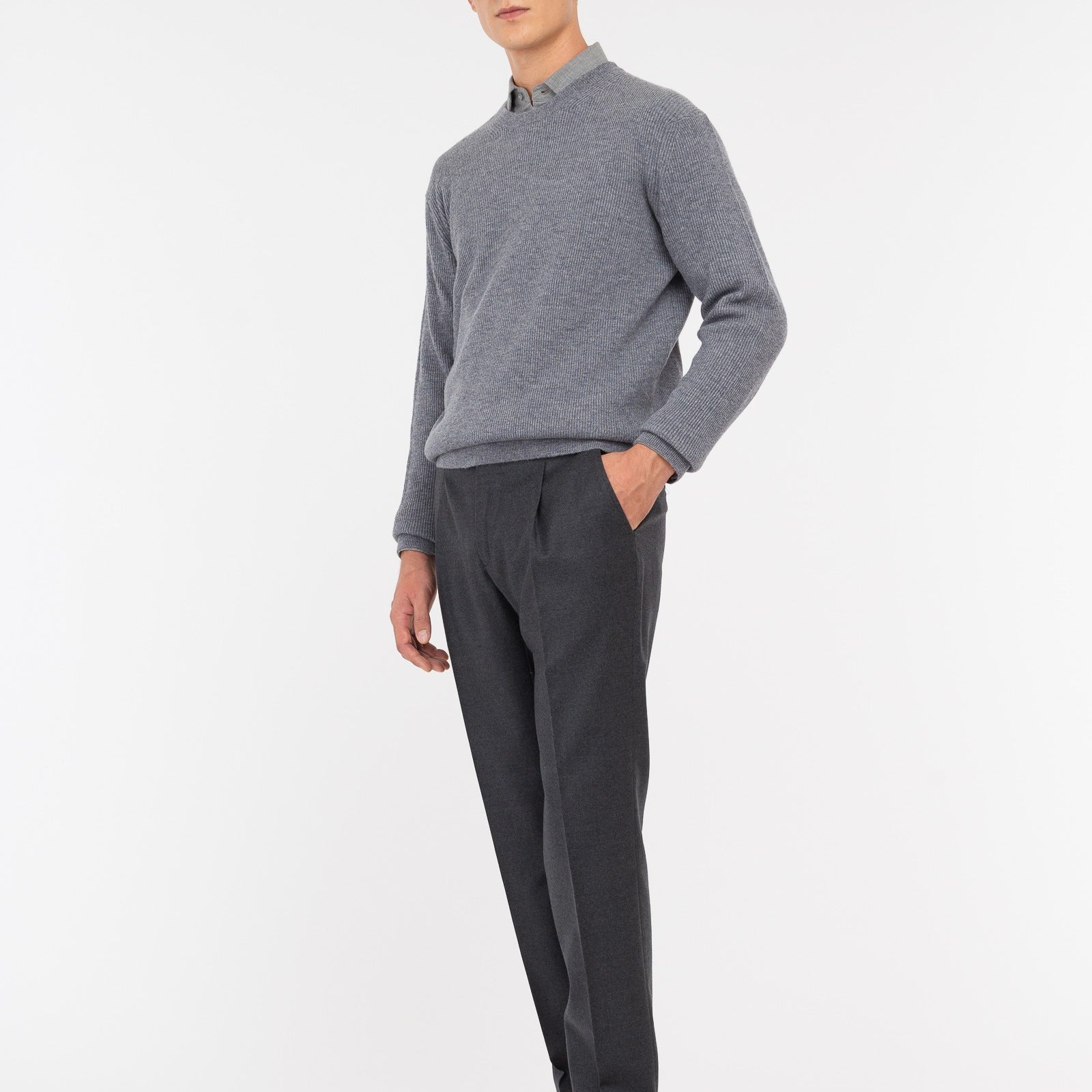 Pantalone pinces flanella di lana stretch 44 / GRIGIO