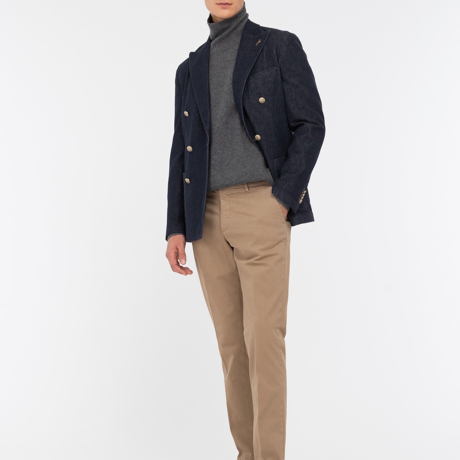Pantalone slim gabardina di cotone stretch 44 / BEIGE