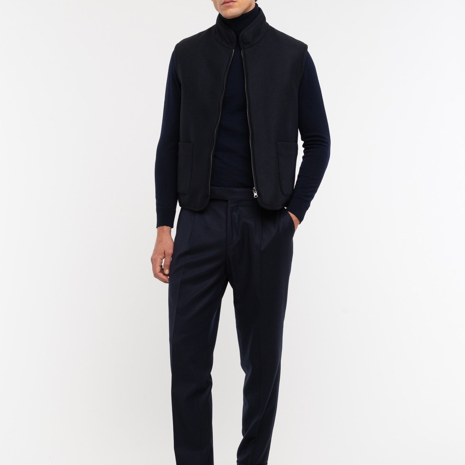 Pantalone pinces flanella di lana stretch 44 / BLU