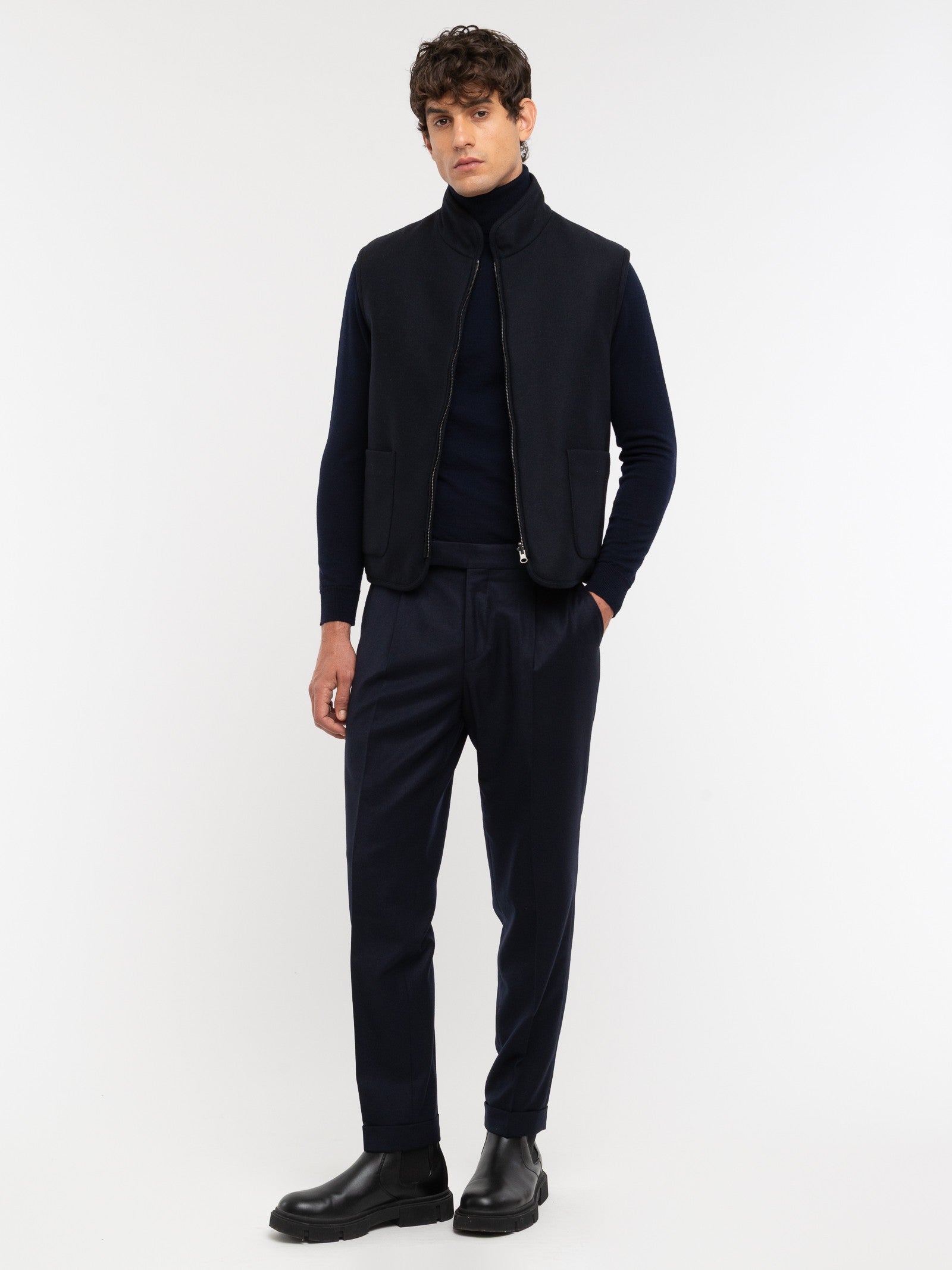 Pantalone pinces flanella di lana stretch 44 / BLU