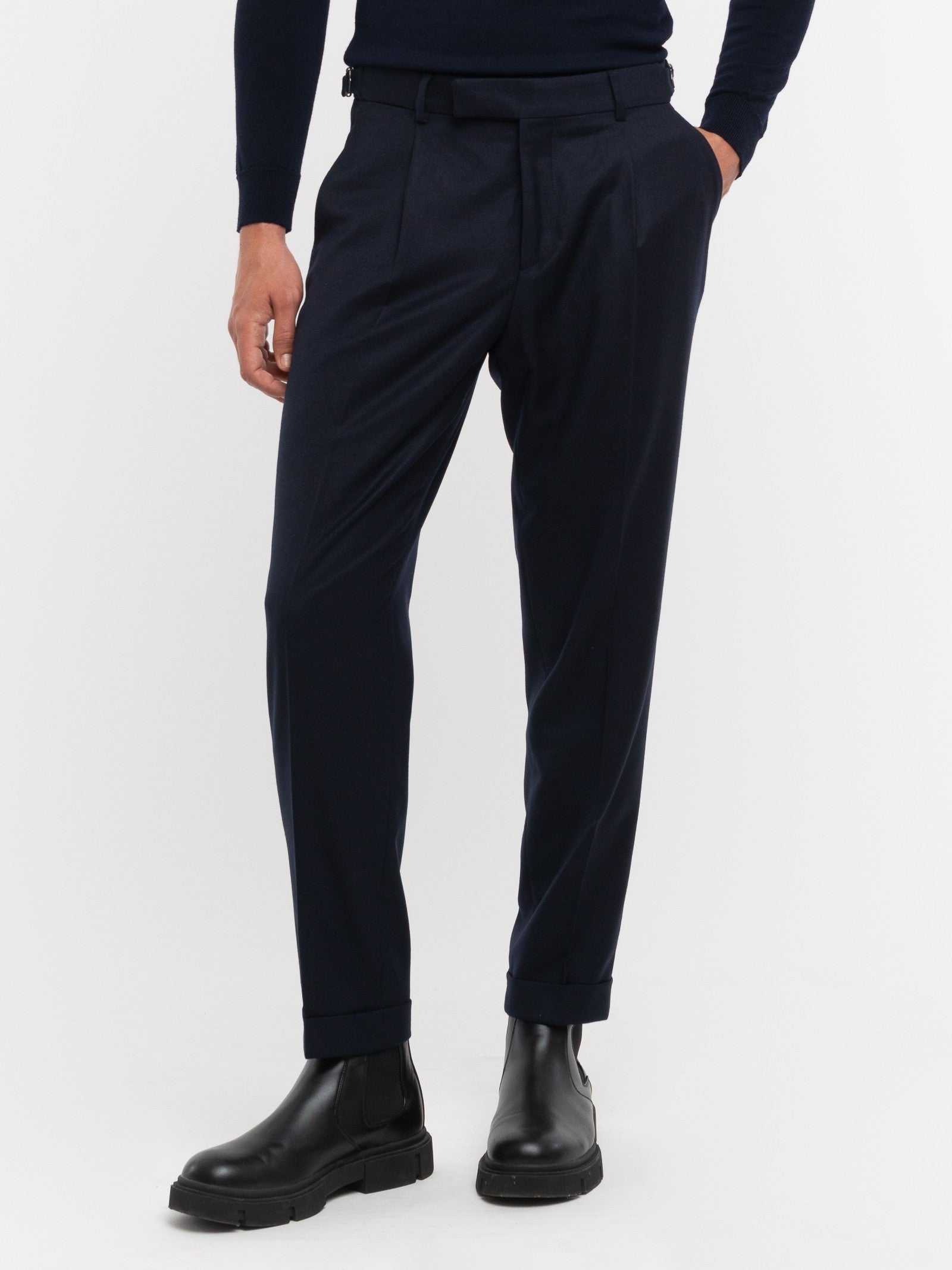 Pantalone pinces flanella di lana stretch 44 / BLU